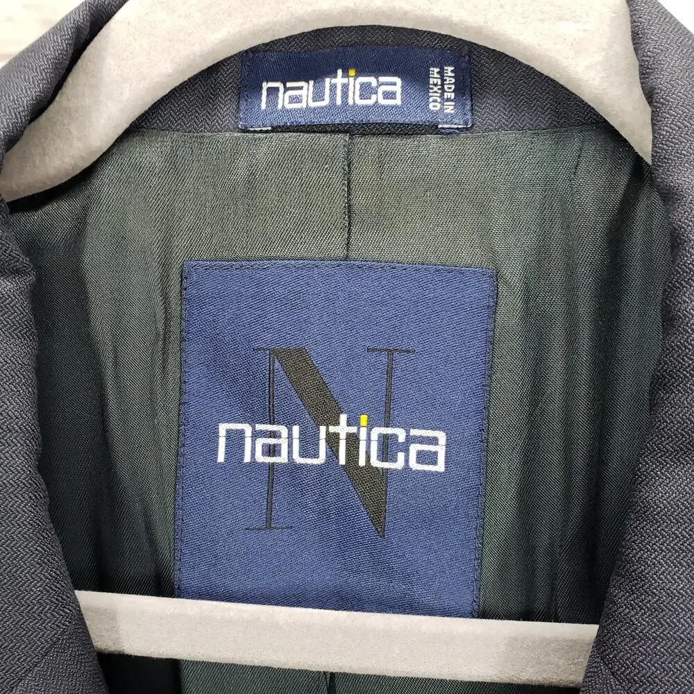 Nautica Men's Blue Wool 3 Button Mini Herringbone Sports Blazer Size 44L